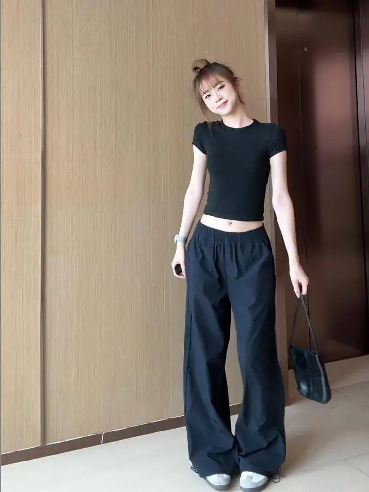 Versatile Loose Wide Leg Workwear Pants for Women Autumn New Style Dark Blue Trousers Cuffed Casual Loose Sports Pants