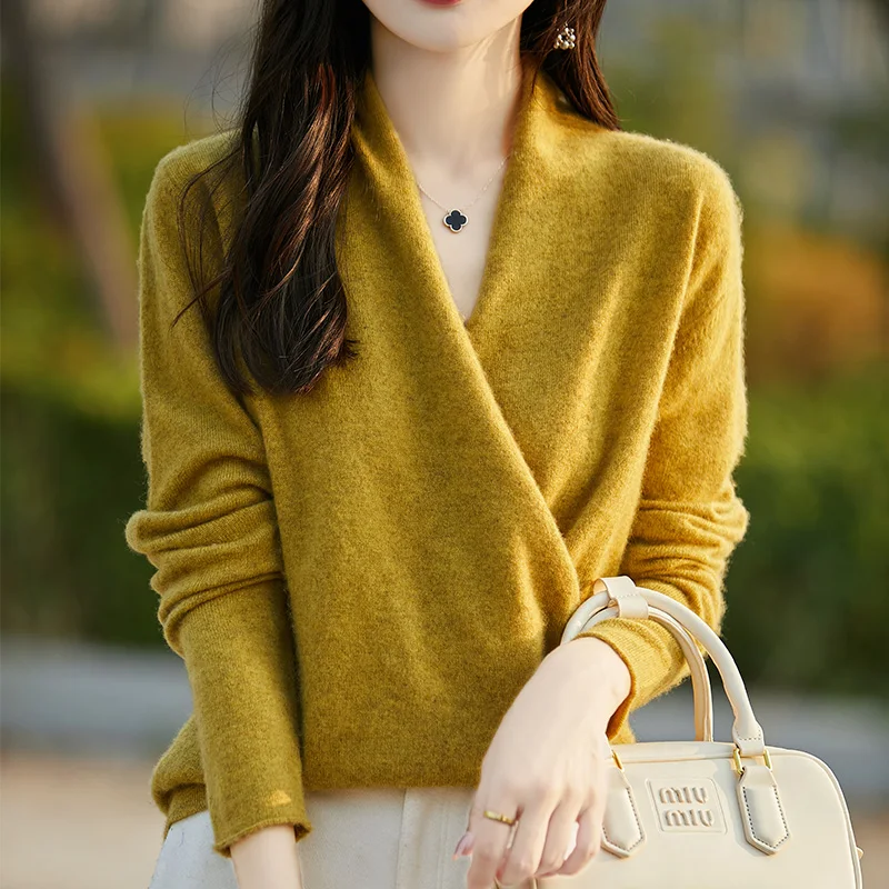 Women\'s Knitted Cashmere Sweater 100 Merino Wool Thickened Combination Top Loose Long Sleeve Clothing Warm For Autumn And Winter