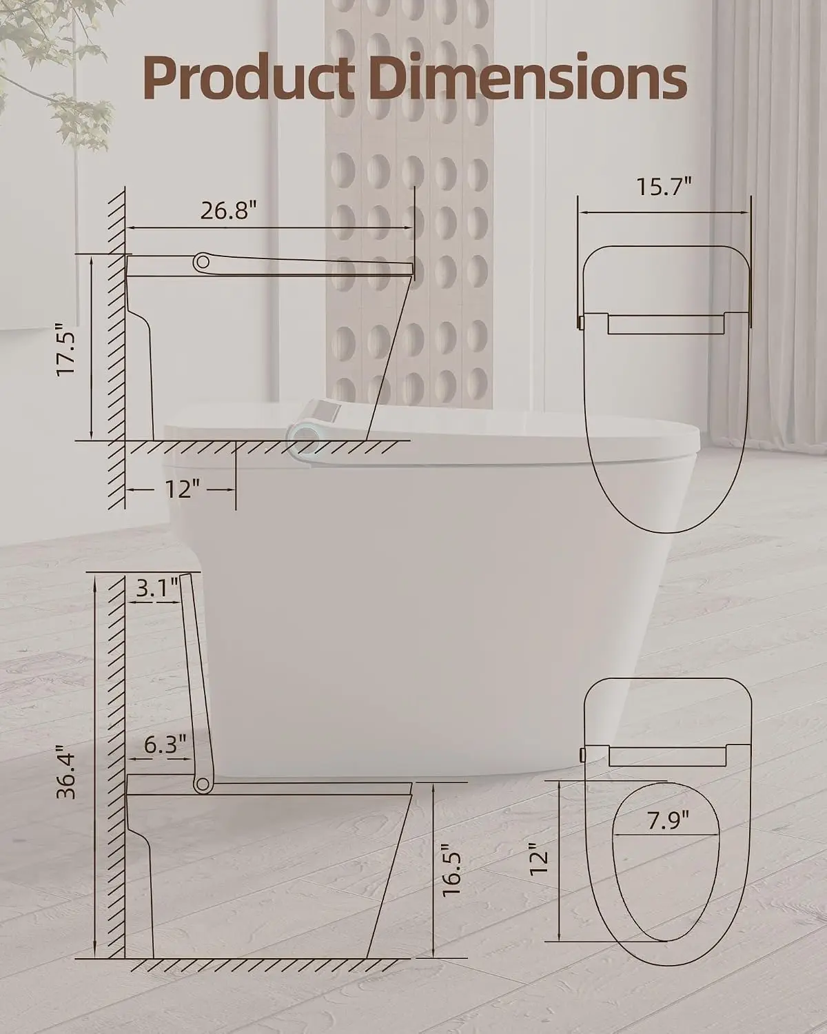 Smart Toilet Lite without Bidet, One Piece Elongated Modern Toilet with Heated Seat, Pump-Assisted Auto Flush, Customized