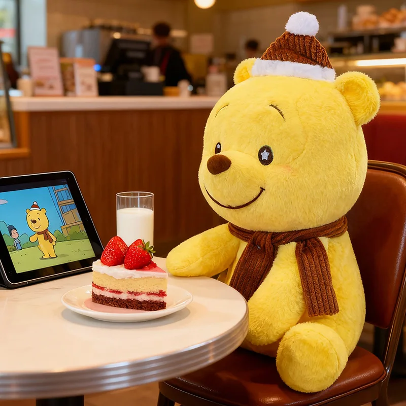 Urso de Pelúcia Winnie the Pooh Grande, Almofada de Urso Sentado Fofo, Presente de Aniversário, Bichinho de Pelúcia Macio