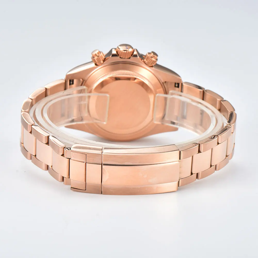 39mm rose gold men's watch VK63 movement quartz chronograph sapphire glass blue Arabic dial luxury business men custom watch