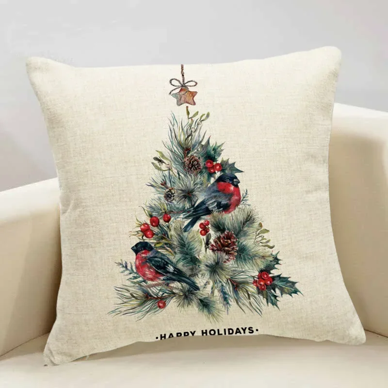 Juste de coussin imprimé sapin de Noël Elk, taie d\'oreiller, décoration d\'intérieur, cadeau, 45x45cm, 2024