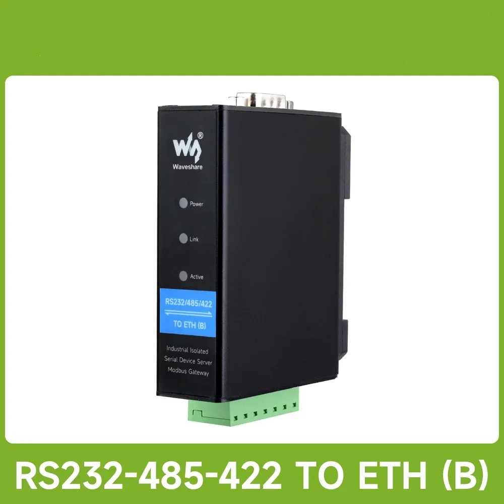 Waveshare Rail-Mount Serial Server, RS232/485/422 To RJ45 Ethernet Module, TCP/IP To serial, Modbus Gateway MQTT Gateway,POE Opt