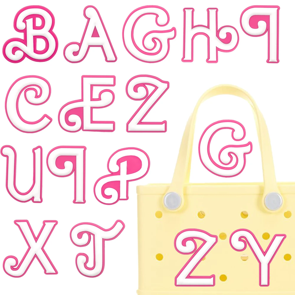 1/26pcs PVC Pink Greek 26Letters A-Z Charms for Beach Bag Women\'s Handbag Decoration Pinky Girls Travel Bag Accessories Charms