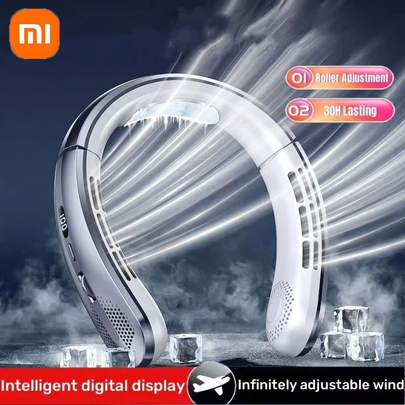 Ventilador de Cuello USB Xiaomi de 8000mAh, Portátil, Sin Aspas, Mini, Recargable, Silencioso, con Pantalla LED Digital, Enfriador de Aire, Nuevo