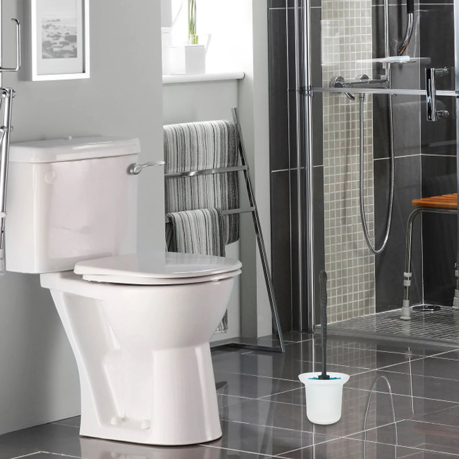 

Toilet Brush Holder Frosted Glass Base Bathroom Cleaning Tool Container Household Accessory Toilet Brush Holder