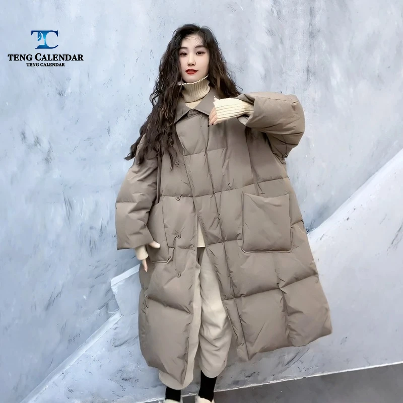 Doudoune longue, veste chaude épaisse en duvet de canard blanc ample surdimensionné artistique rétro, nouveauté pour l'hiver 2025