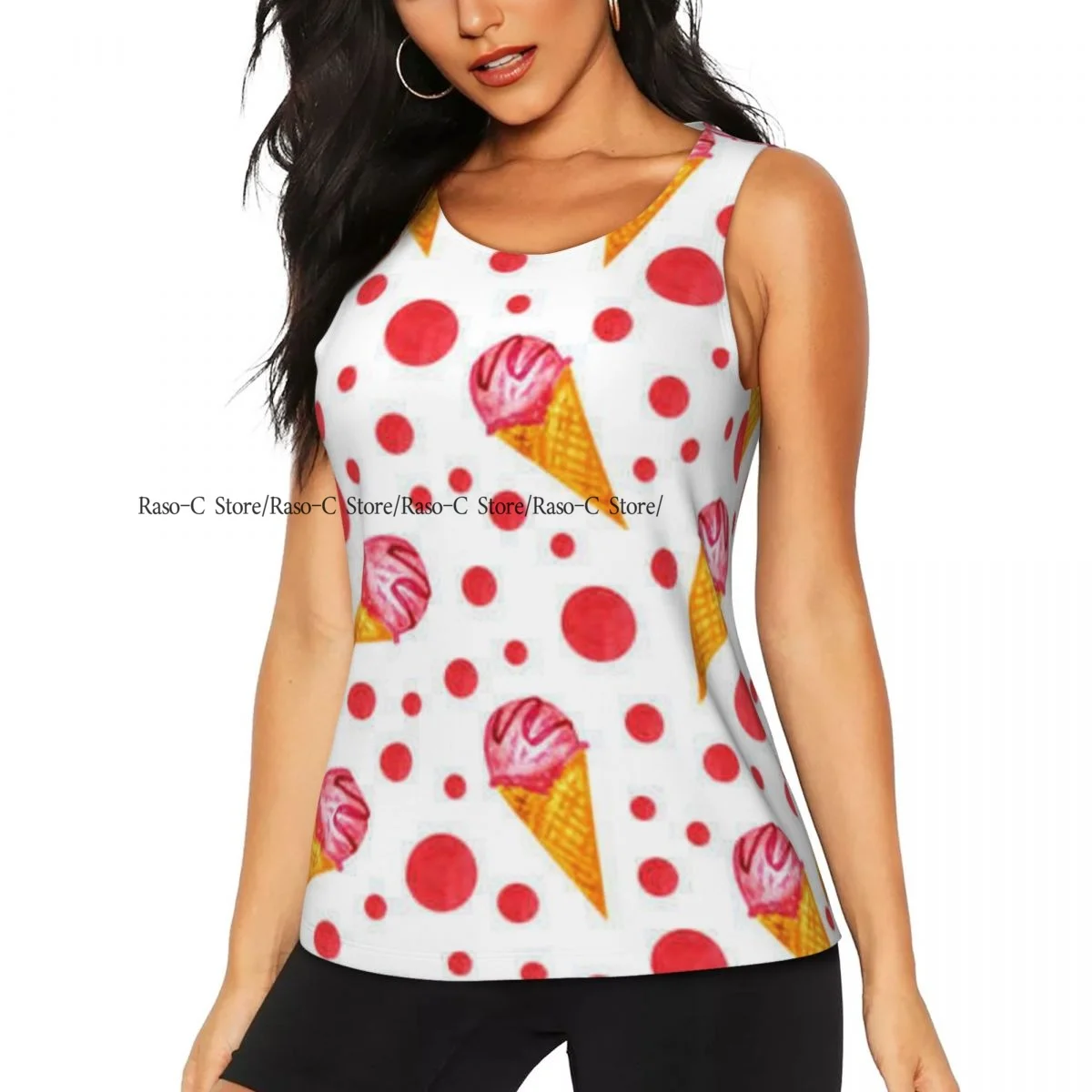 

Women Sport tank Tops Loose Yoga Tops Quick Dry Workout Sport Tops Ice Cream Cone Pattern Yoga Shirt