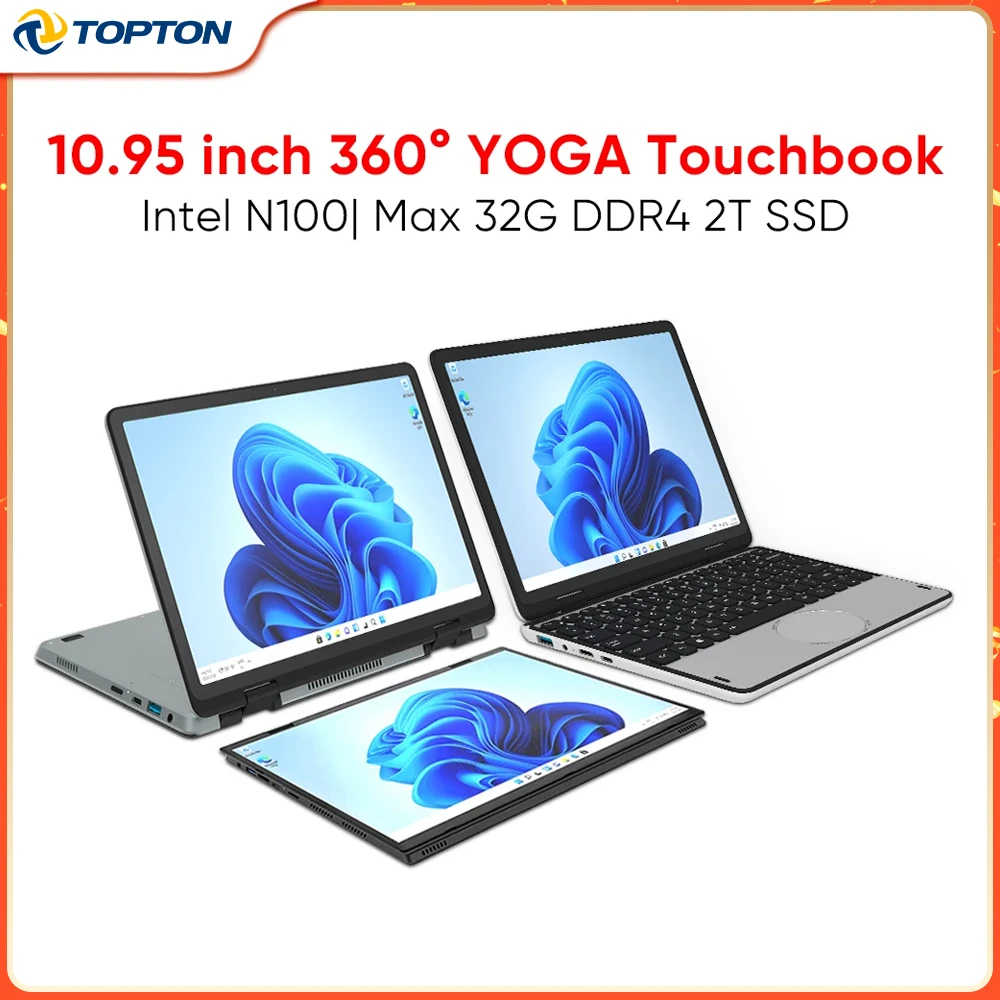 Intel N100 Mini PCs 360° YOGA 10.95 Inch IPS Touch Book Max 32G DDR4 2T SSD Portable Office Notebook Computer Tablet Laptops