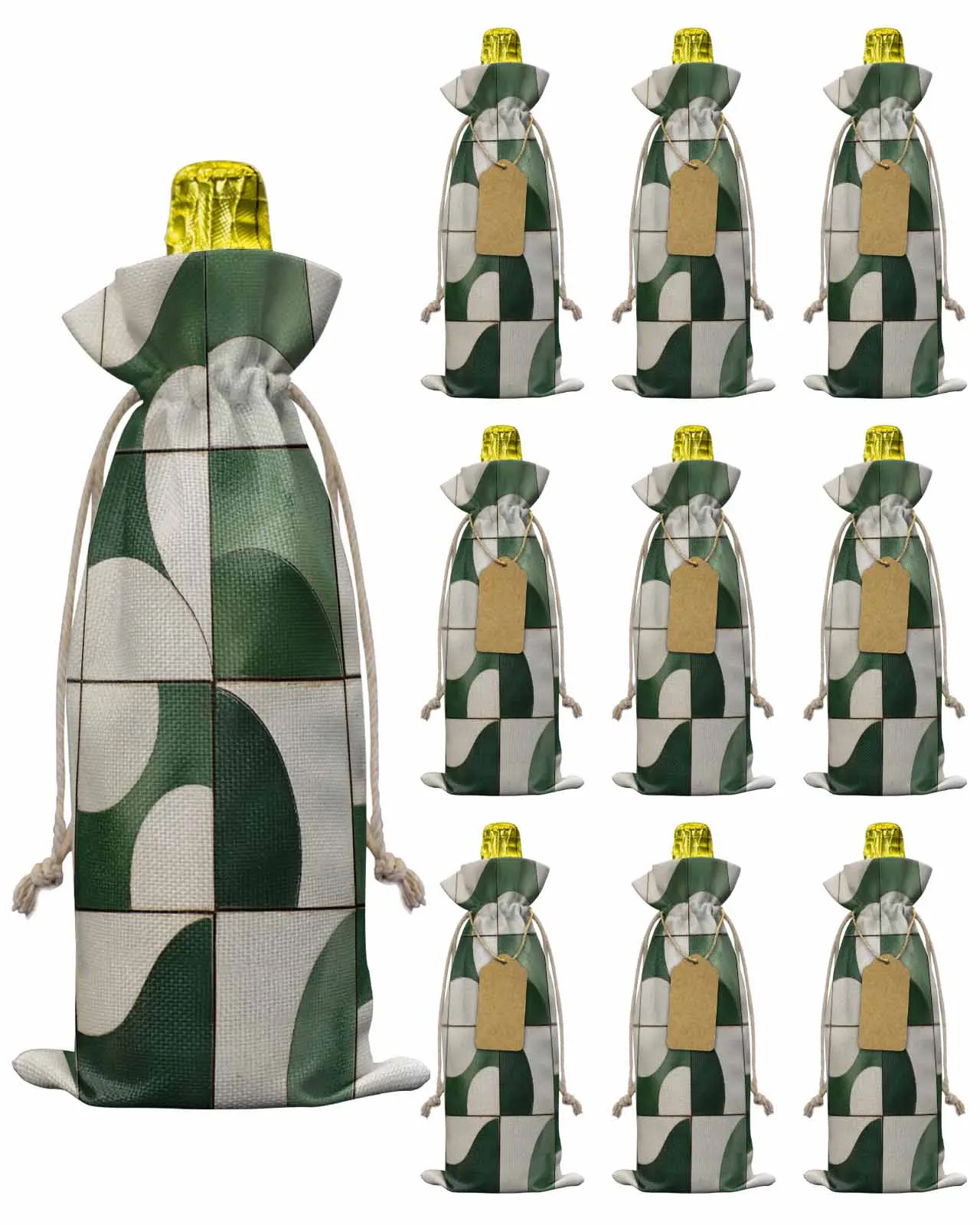 

10pcs Wine Bottle Covers Green Modernism Abstract Art Wine Holder Carrier Packaging Bag Wedding Party Decor Gift
