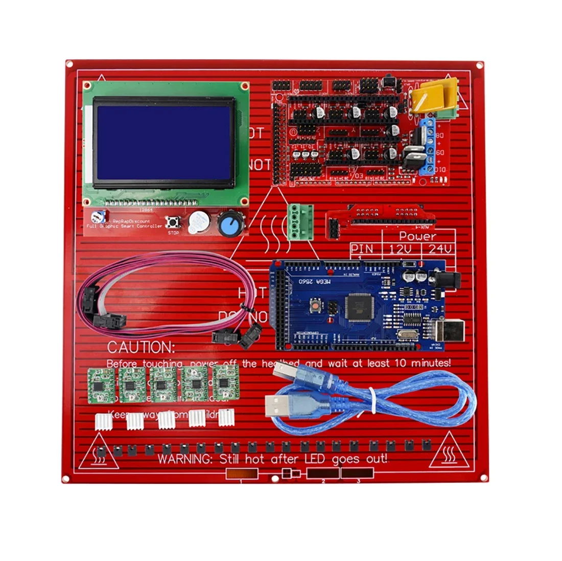 

3D Printer DIY Kit Mega2560 R3 USB Board +MK2B Heated bed + 12864 LCD Controller + 5Pcs A4988 +Mechanical Switch +Cables