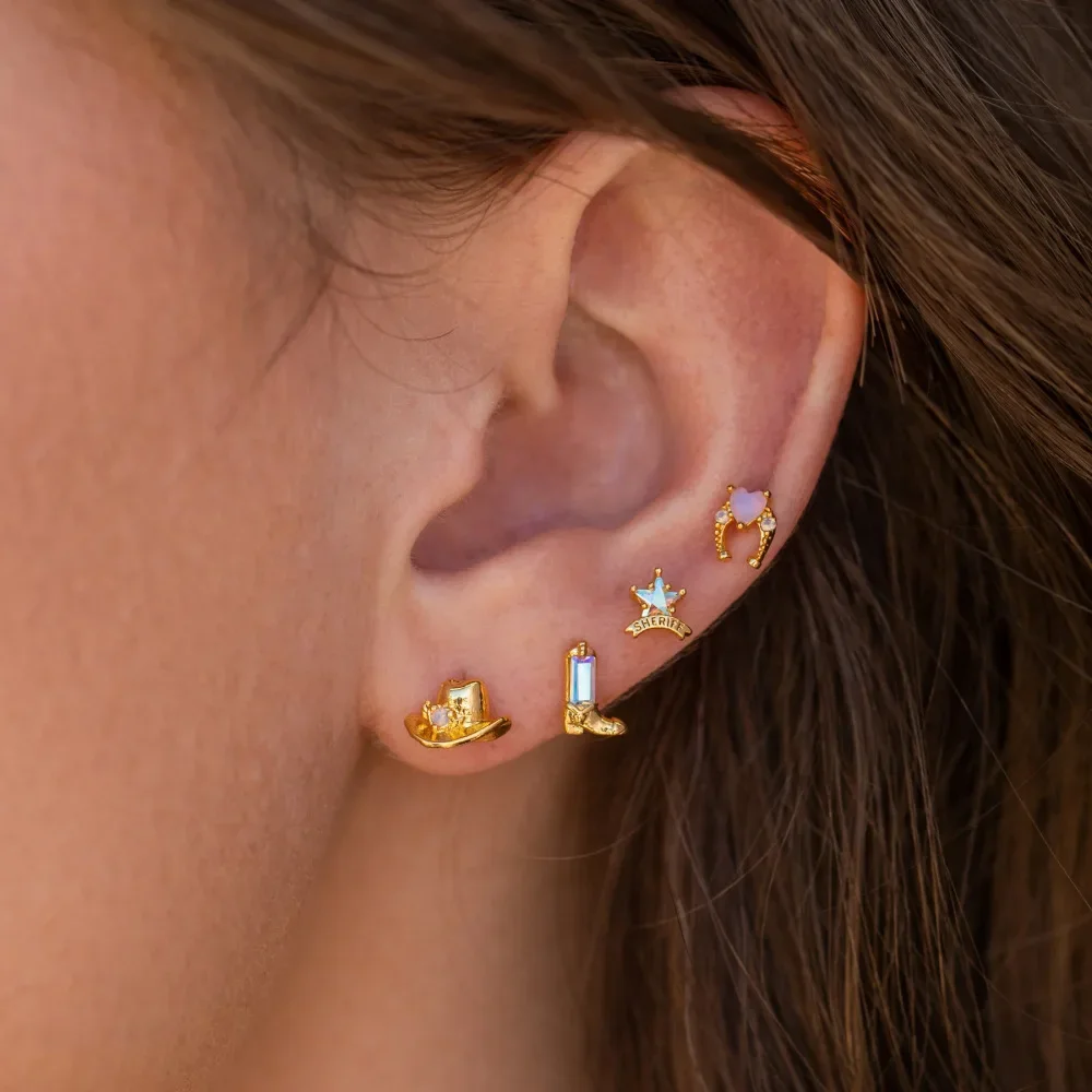 New ins Cute Cartoon Princess Earrings Set For Women Girl Fashion Vintage Colorful Zircon Stud Earring Wholesale Jewelry Gift view 4