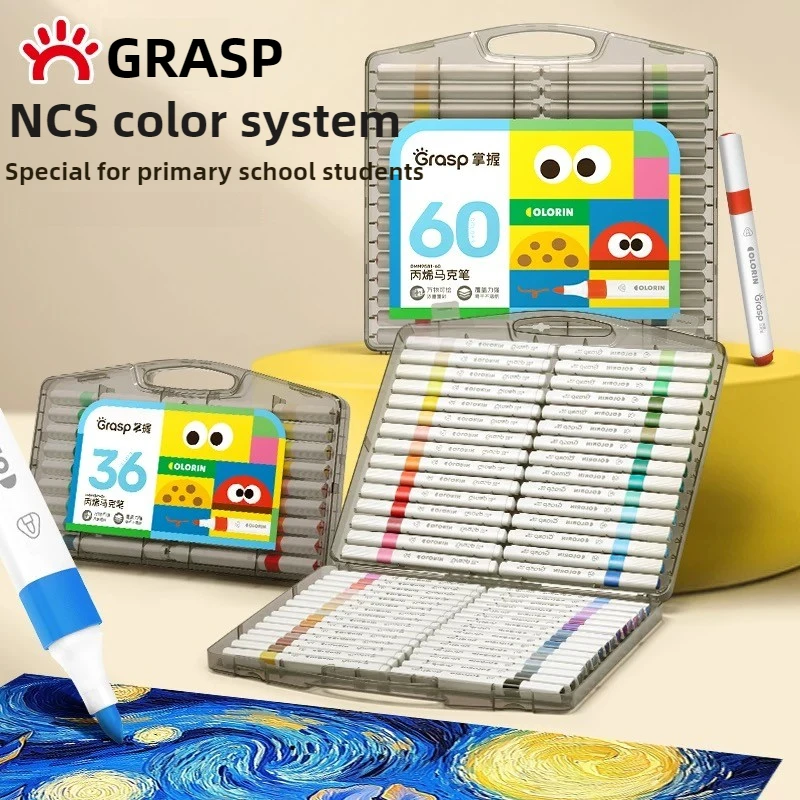 GRASP 12/60 لون NCS علامات أكريليك غير نزيف قابلة للتراكب طرف ناعم مقاوم للماء قابل للغسل لوازم فنية مدرسية للأطفال