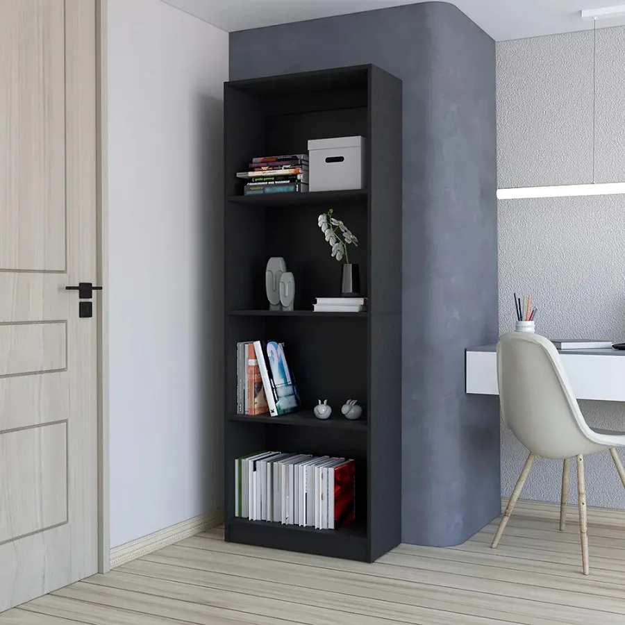 Black Office Bookcase Storage Shelving Unit Benzoni