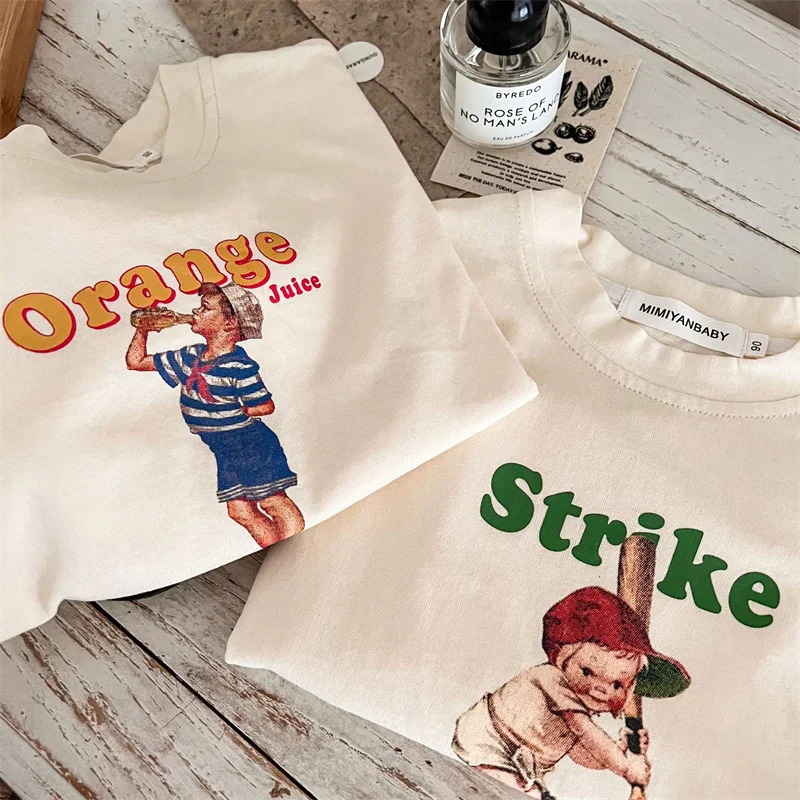 Children T Shirts Long Sleeve Tops for Kids Cartoon Girls Blouse Boys Tees Beige Color Toddler Outfits Fashion Clothing