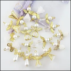 New Dancing Angel Charms White Heart Teardrop Flower Horn Acrylic Gold Color Wings Pendants