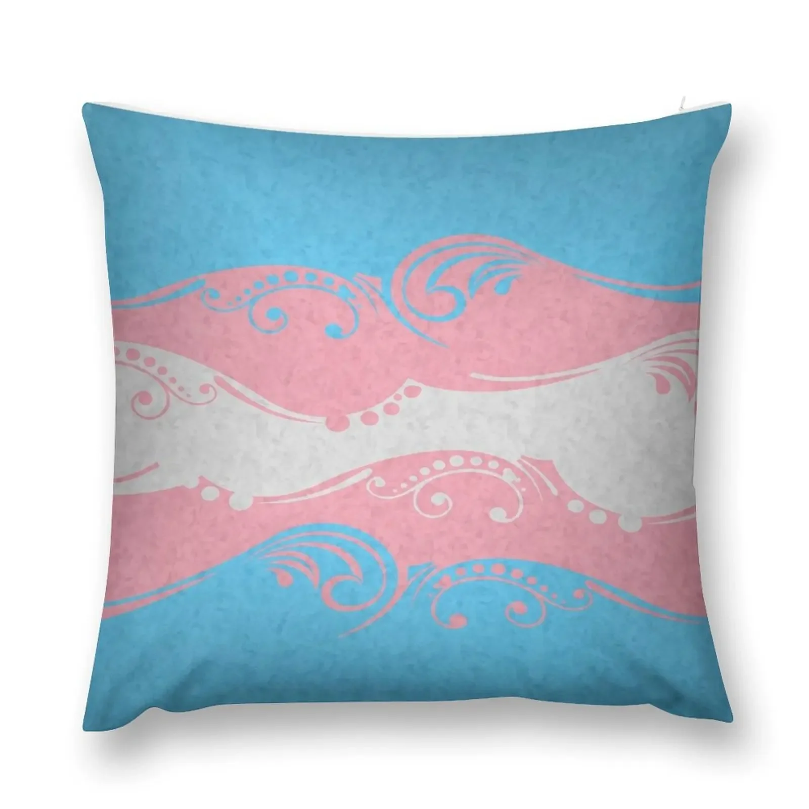 Fancy Swooped and Swirled Transgender Pride Flag Background Throw Pillow Embroidered Cushion Cover pillow