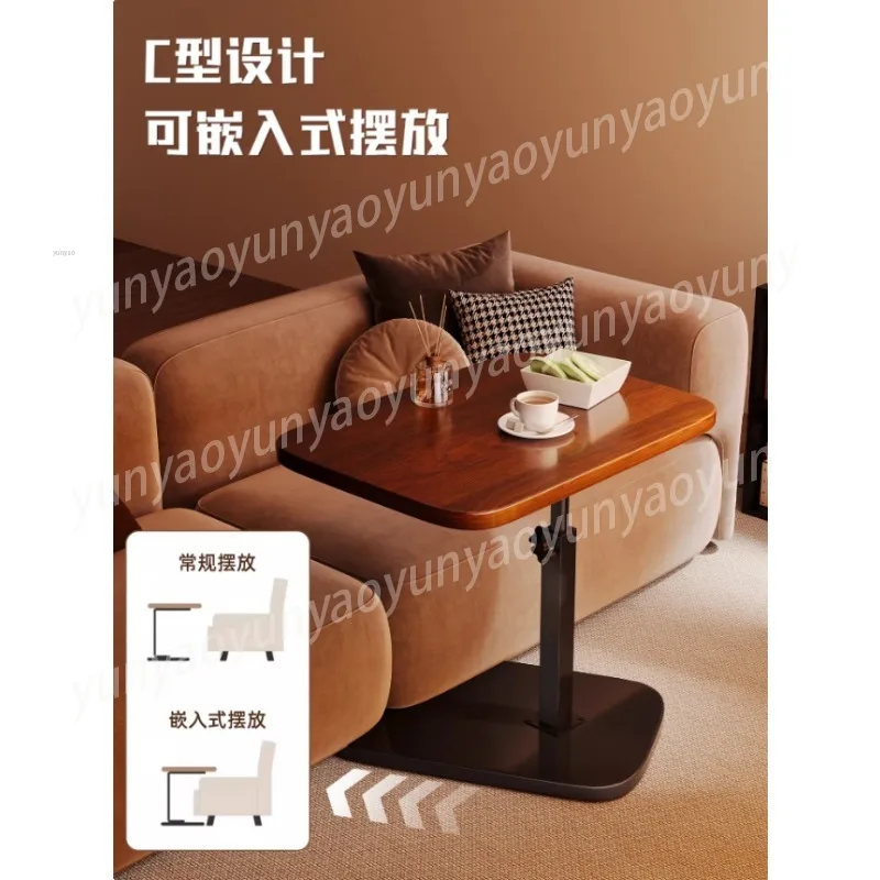 C-shaped Side Table Coffee Table Waterproof Living Room Sofa Table Height Adjustable and Flip-over Panel Load Capacity of 25kg