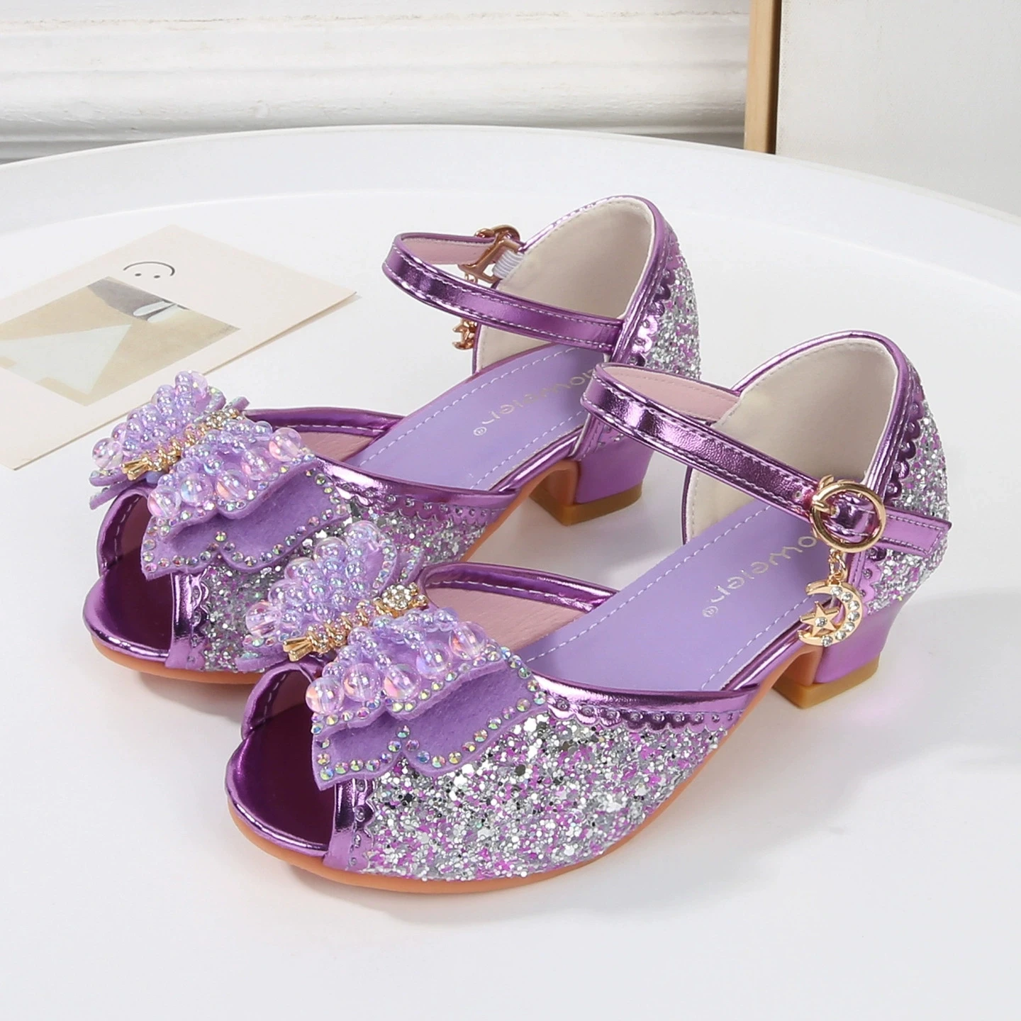 

Disney Girls' Princess Sandals Shoes Children's Ribbon Bow Shoes Girls Fashion Baby Pink Blue High Heel Shoes Size 25-37