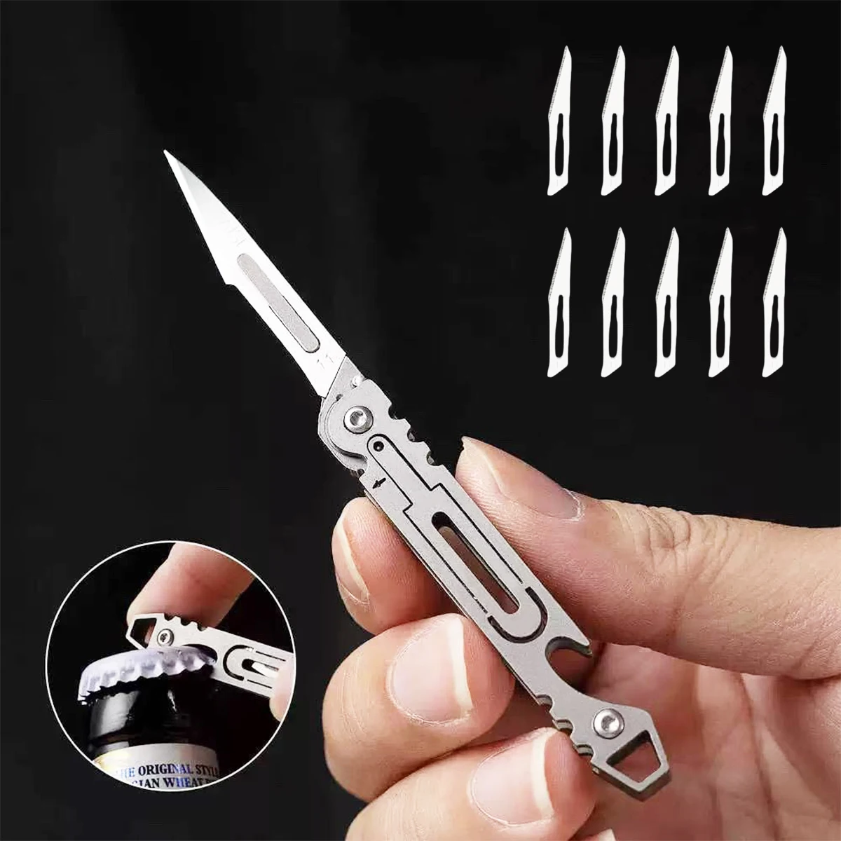 

1pc Multi-functional Keychain Mini Pocket Knife (with 10Blade) - Perfect for EDC & Emergency Cutting, Decorative, Gifting