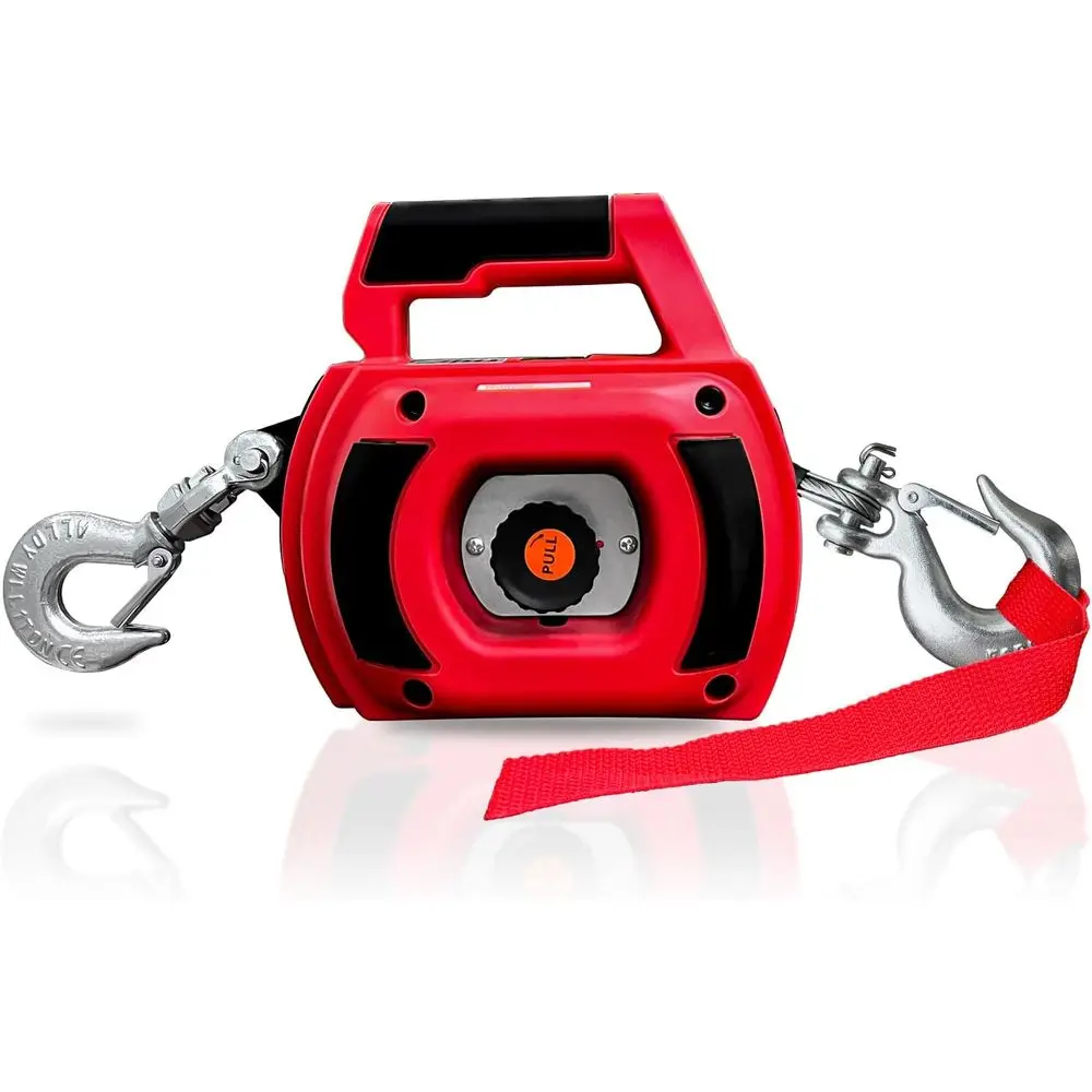 

Portable 750lbs Handheld Drill Winch with 40ft Steel Cable for Lifting, Dragging, and Trailer Handling (Red)