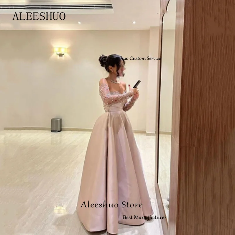 Aleeshuo Elegant A-Line Prom Dresses Off The Shoulder Sweetheart Beaded Crystal Evening Dress Formal Occasions Vestido De Noche