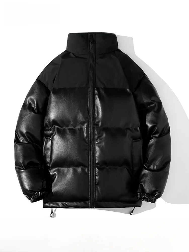 

Trendy Brand Men's Thiened Warm Stand Collar Cotton Jaet ort PU Leather Splicing Autumn Winter New Sle Casual Coat