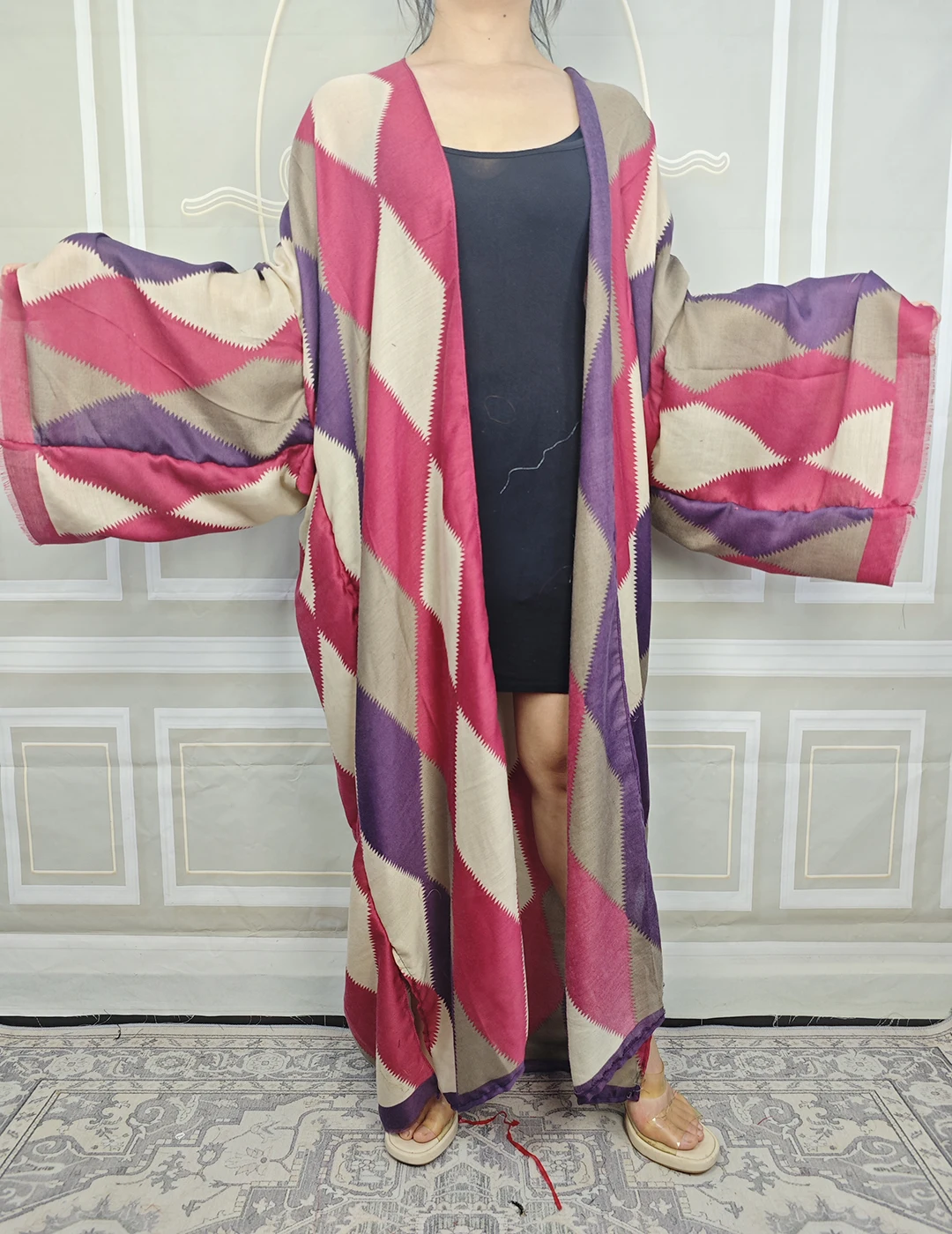 Plus Size Boho Kimono Cover Up,Woven Beach Outerwear for Women Random Print Pattern Elegant African Female Loose Cardigans