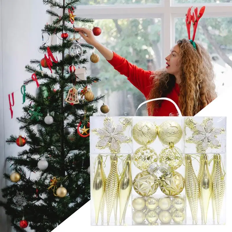 Assorted Christmas Ornament Sets 40X Christmas Tree Ball Decorations No Color Fading Christmas Tree Ball With Rope For Holiday