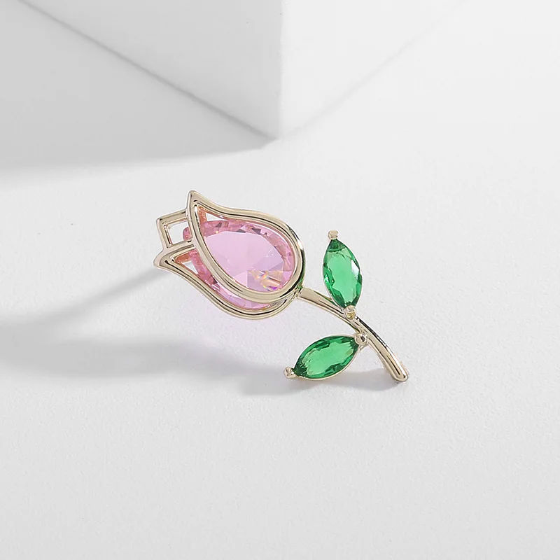 Высококачественная нишевая герметичная брошь-кардиган, элегантная булавка с цветком циркона для надевания воротника, булавка-тюльпан