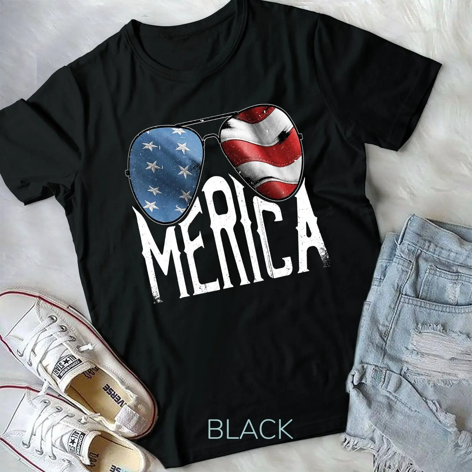 

Merica Sunglasses 4th of July Boys Girls Men Women USA Flag Unisex T-shirt