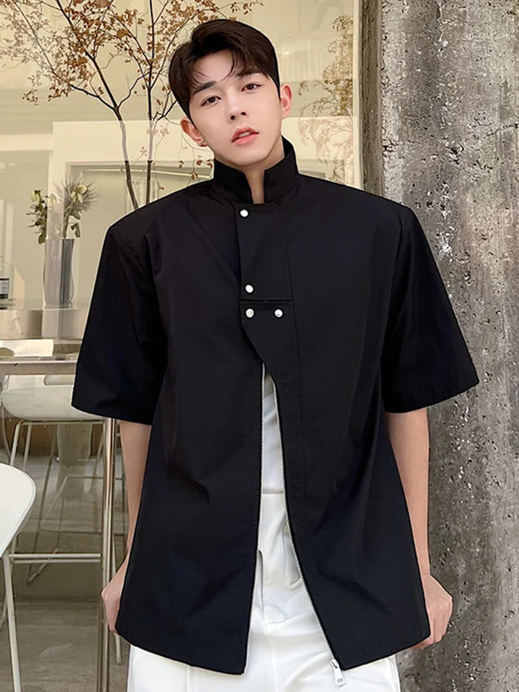 Spring 2022 New Men's Casual Short-sleeved Shirt Korean Style Personalized Metal Buckle Function Style Fashion Tops 2A2021