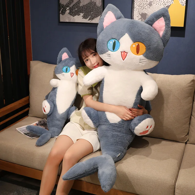 

50/85/135cm Kawaii Alien Cat Plush Toys Lovely Lying Cat Pillow with Shark's Tail Stuffed Soft Cushion Birthday Gift