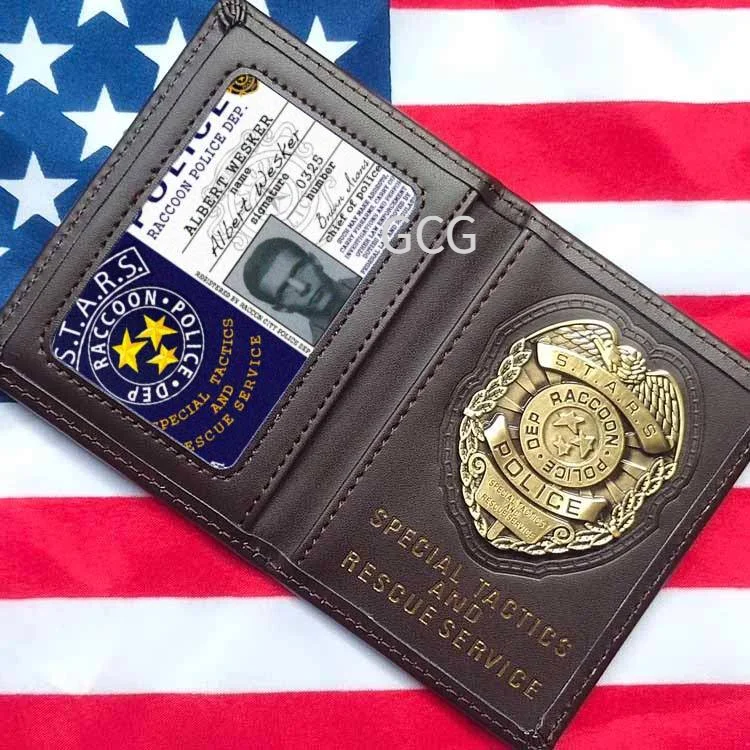 

Металлический значок Resident Evil Леона Уескера, индивидуальная ID-карта, полицейский значок STARS, чехол для значка с возможностью персонализации, кошелек для косплея, аксессуар