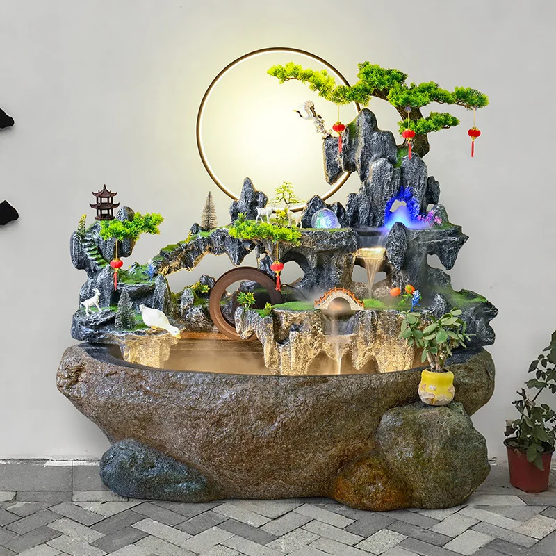 Garden outdoor rockery fountain, terrace fish pond flowing water ornament, balcony courtyard landscaping fish tank