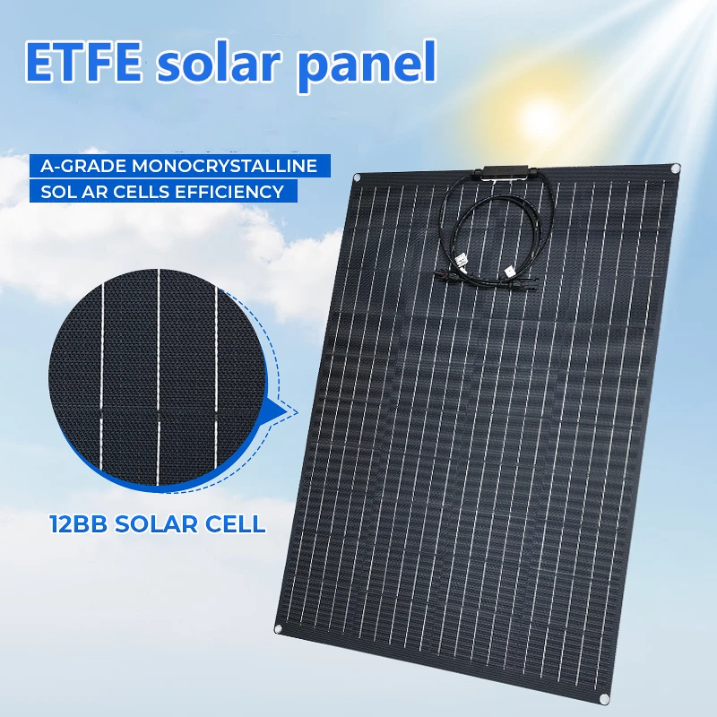 

Solar Panel 12V 100W 120W Flexible Solar Panel ETFE Film Mono Cell 18v 200 Watt for 12V Battery Charger RV Family Camping Yacht