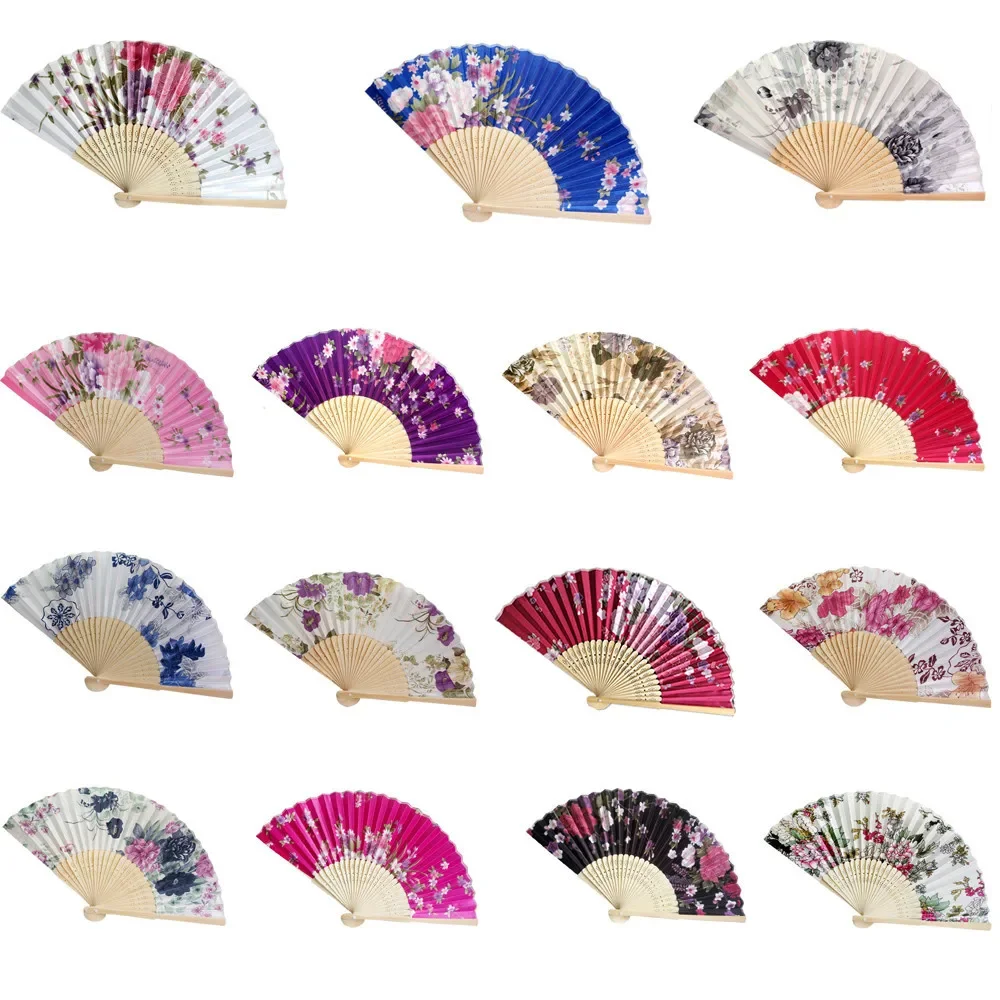 Floral Print Silk Folding Hand Fan: Vintage Sino-Japanese Style Art Craft, Elegant Accessory for Home Decor, Party, Dance & Gift