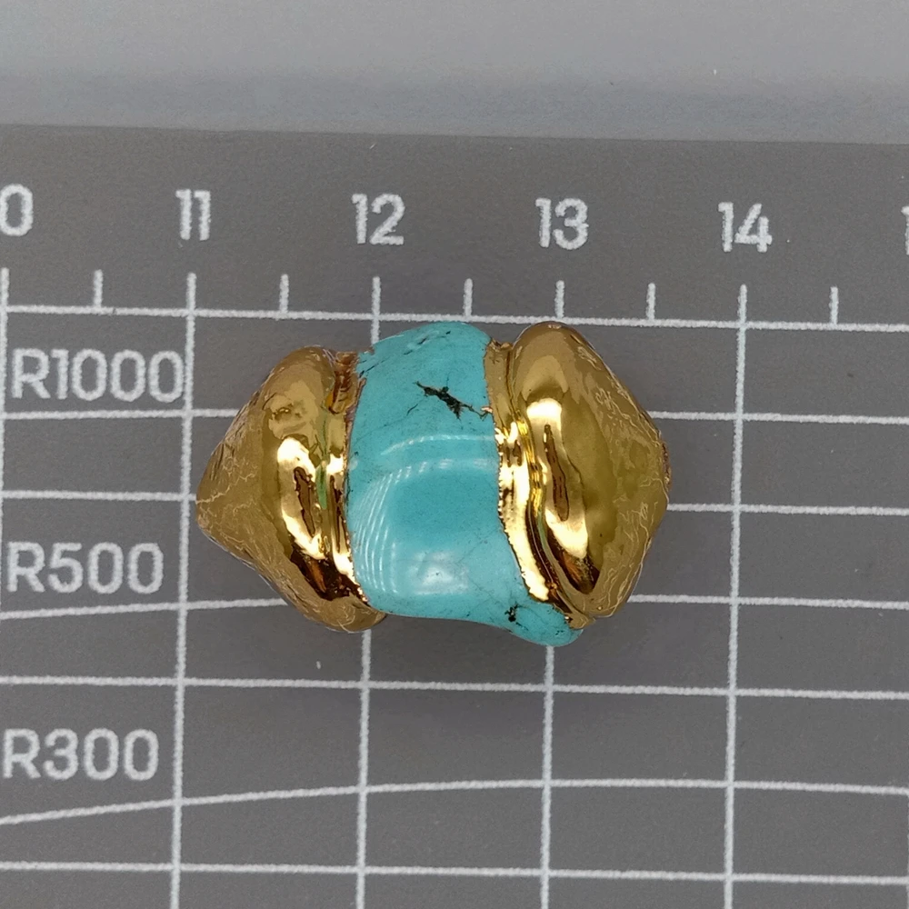 Wholesale 10 PCS Gold Capped Blue Turquoise Freeform Nugget Beads Finding Jewelry Accessories