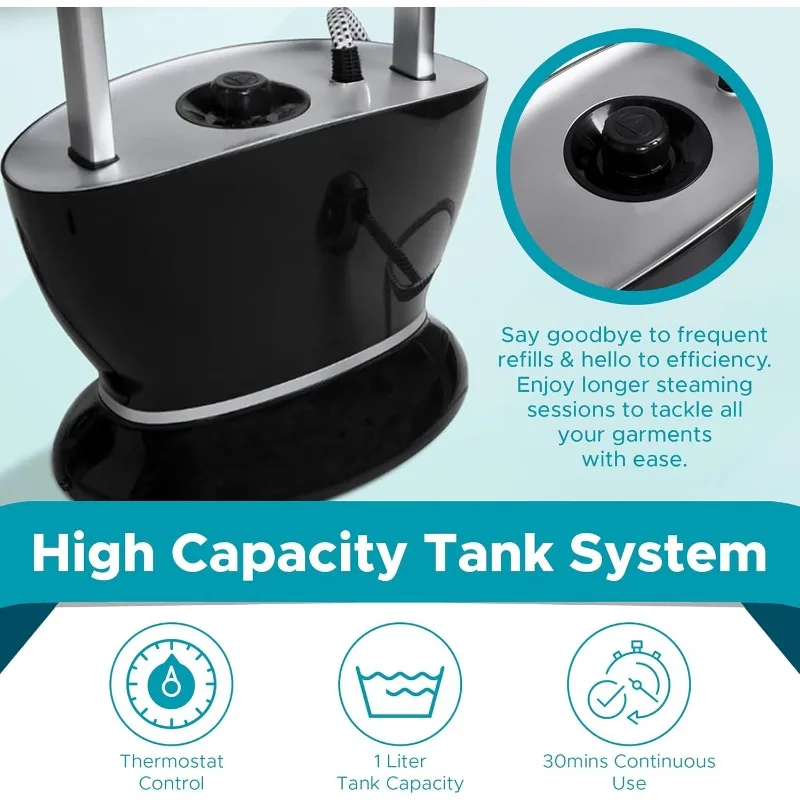 Steam & Go - مكواة بخار للملابس الكل في واحد، مكواة بخار مضغوطة للملابس مع لوح كي وشماعة ملابس