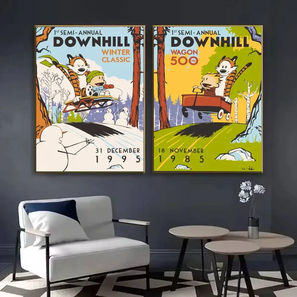 Anime C-Calvin And H-Hobbes Poster Waterproof Sticky Wall Art Print For Bedroom Living Room Hallway Bar Home Decor