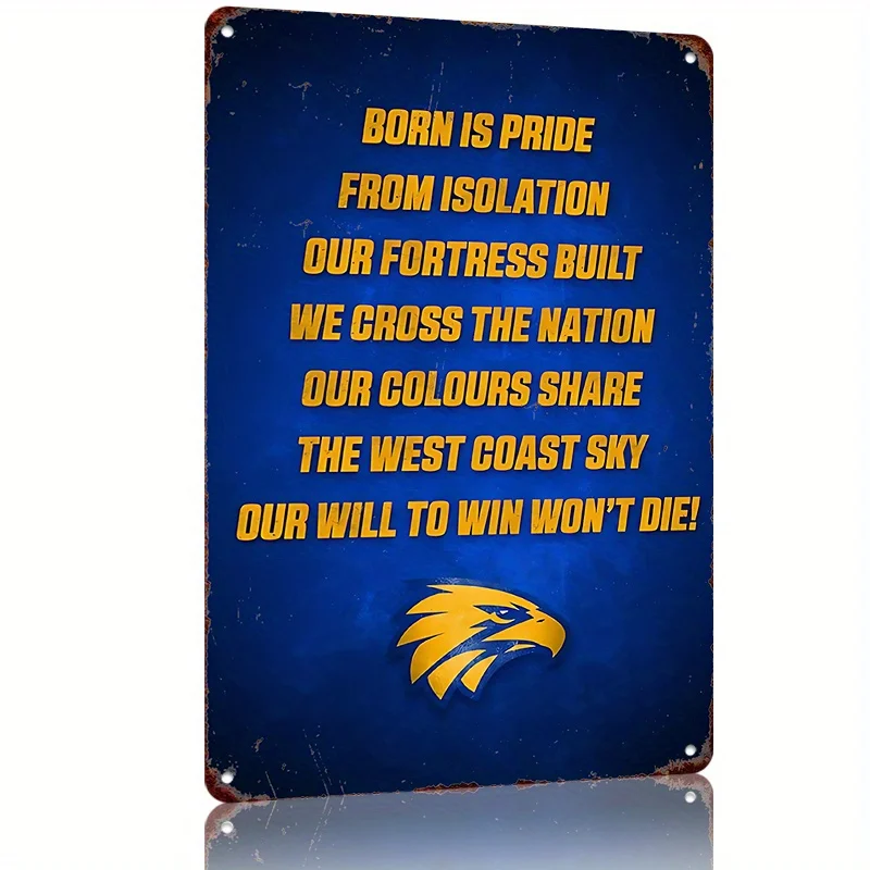 لافتة قصدير معدنية عتيقة - تصميم نسر الوحدة الغربية والمرونة، لوحة فنية جدارية تحفيزية باللون الأزرق والأصفر الريفي للرجال الكهف والمرآب #1