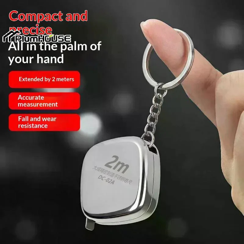 1PCS Mini 2m Small Tape Measure Keychain, Stainless Steel Retractable Key Ring Tape Measure Precision Pocket Tape Measure