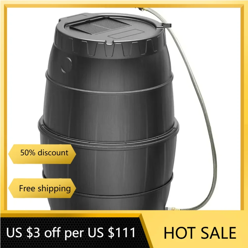 50 Gallon Rainwater Collection Barrel-BPA Free Home Rain Catcher with Outlet Hose- Water Storage Collection Barrel for Gardens