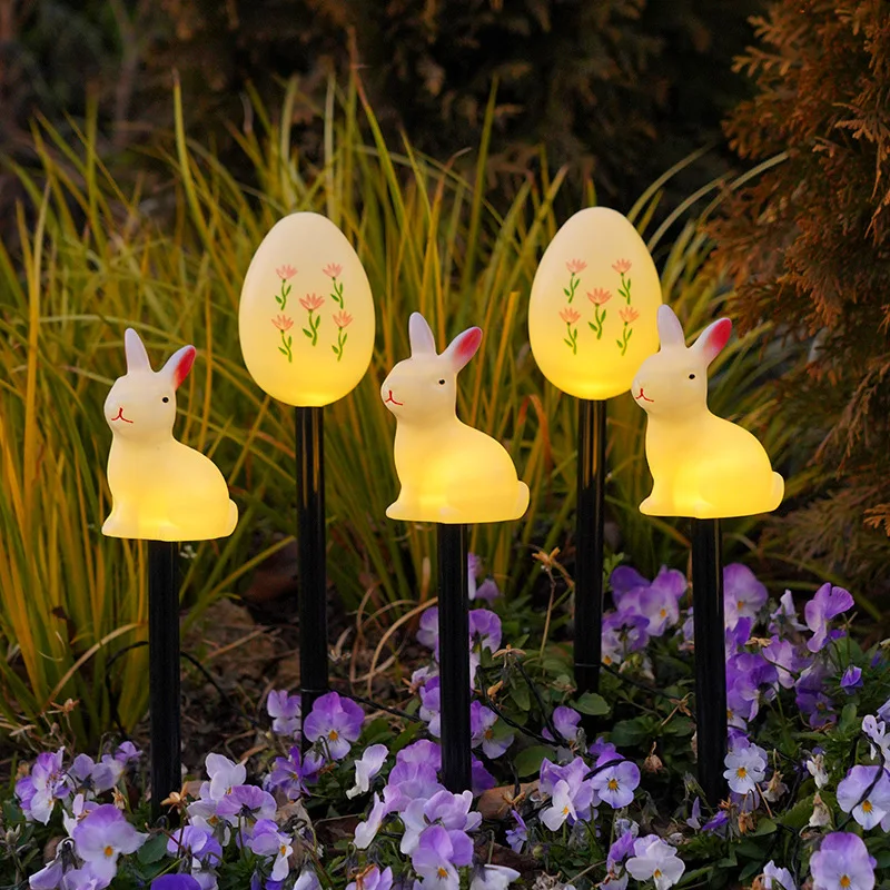 5-Pack Solar-Powered Rabbit Egg Easter Bunny Lights Outdoor LED Lights Garden Decorations Pathway Lights Ground Plug Light
