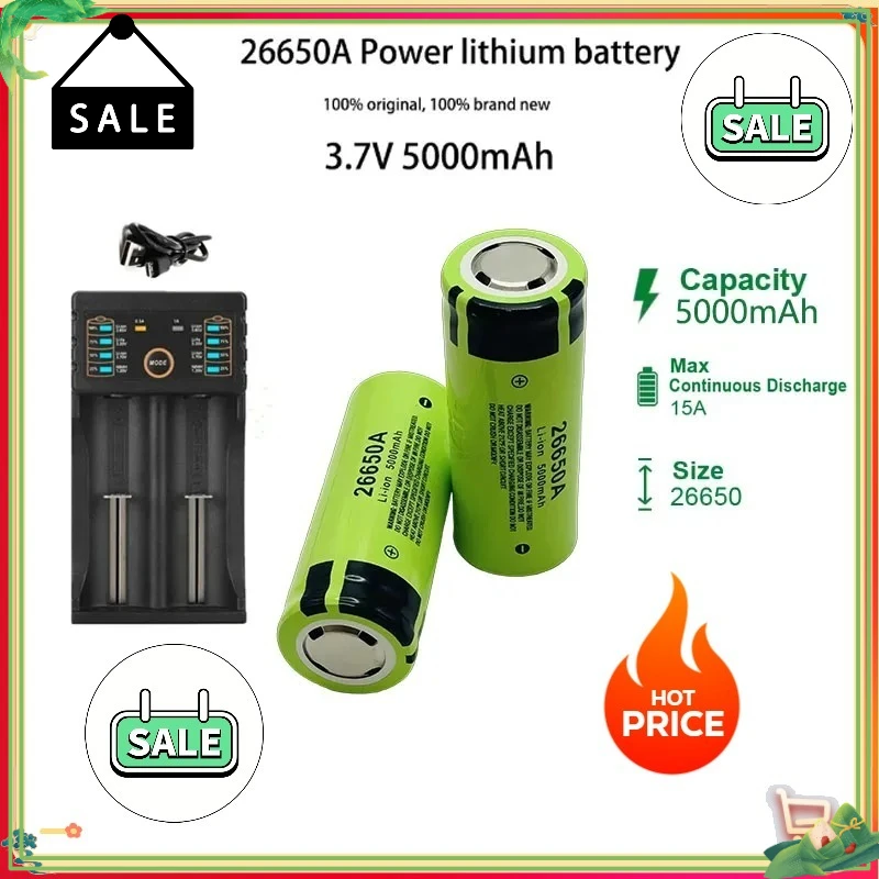 -. Hochwertiger 26650-Akku 5000 mAh 3,7 V 50 A Lithium-Ionen-Akku, geeignet für LED-Taschenlampen + Ladegeräte und Heimwerker. *;