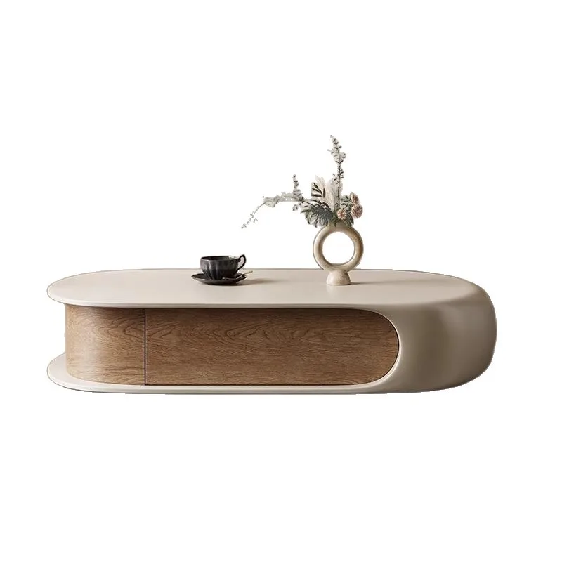 

Light luxury solid wood oval coffee table art antique style living room small apartment creative storage cabinet Italian minimal