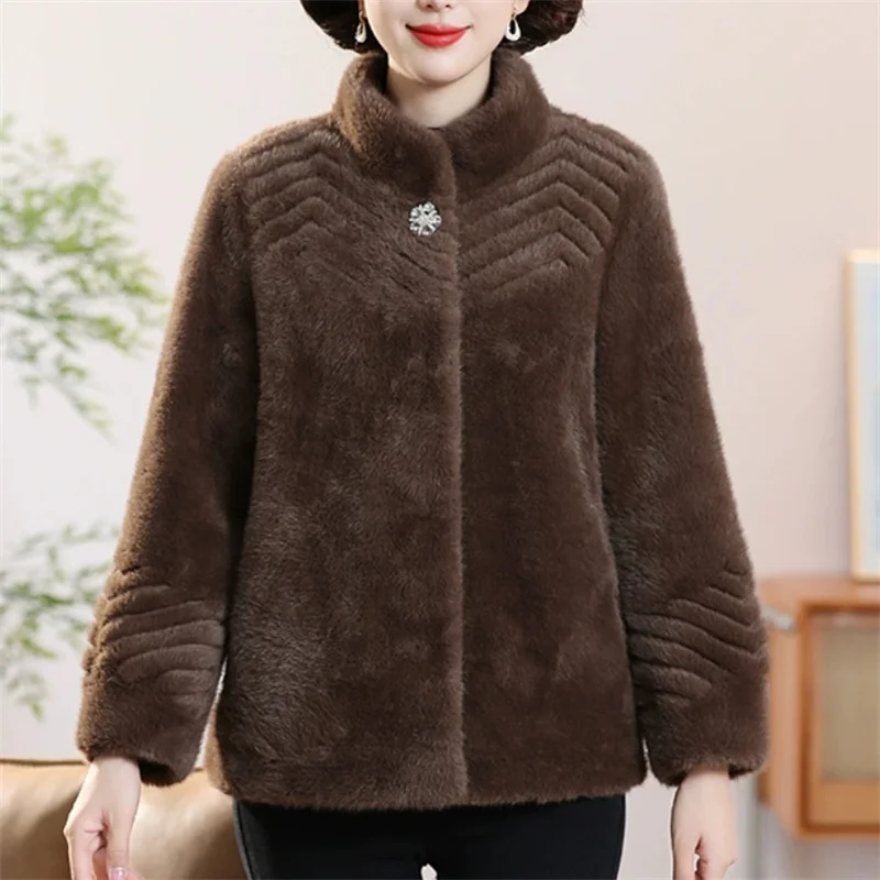 

2025 пальто из искусственного норкового меха, женское двустороннее меховое короткое пальто, зимнее утепленное пальто с воротником-стойкой, свободная верхняя одежда, повседневный женский топ