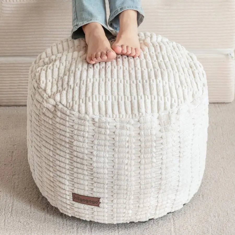 

Pouf Ottoman Stuffed Round Modern Foam Filled Foot Rest Poufs for Living Room Chair Decorative 20 X 15 Inches Boho Relax Stool