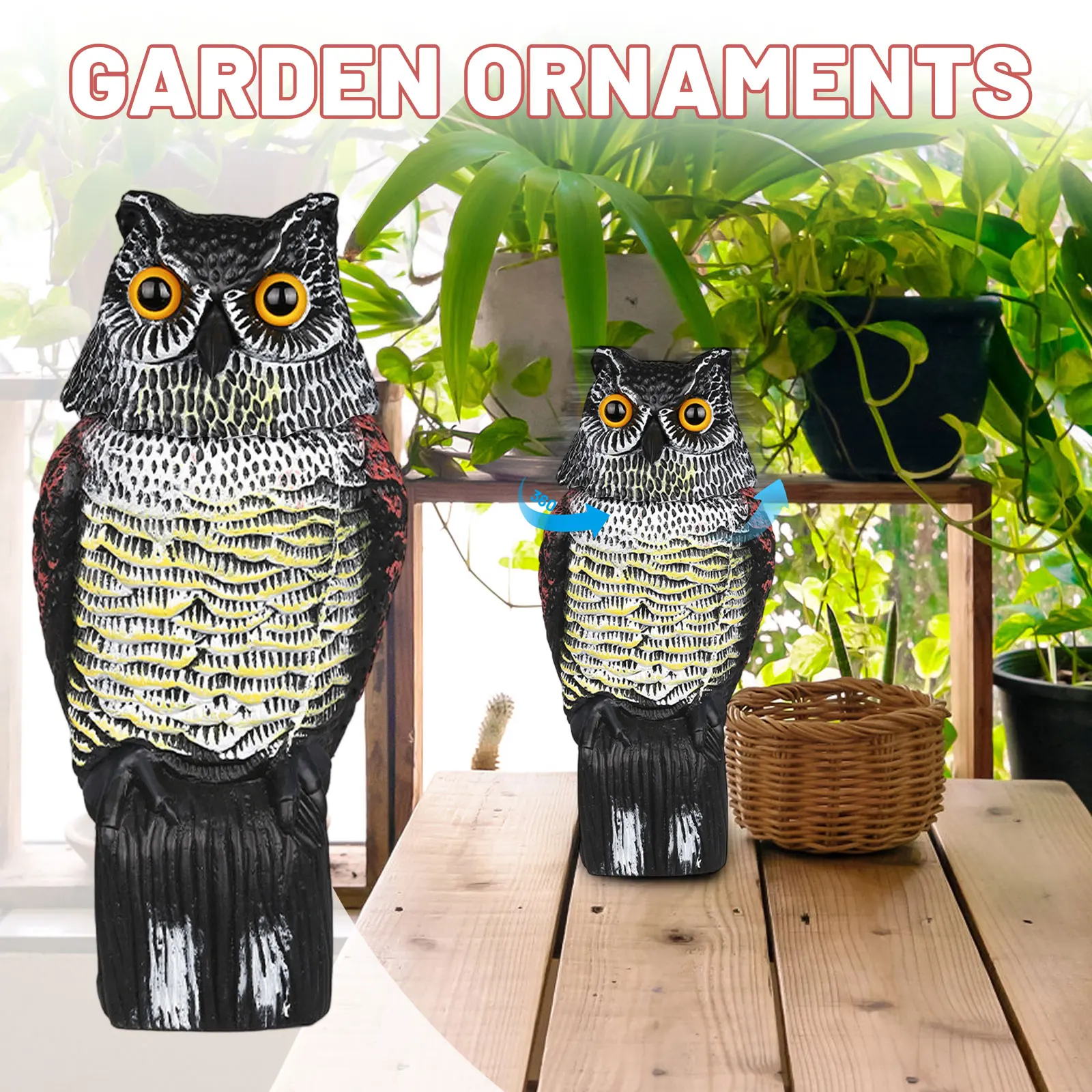 

Fake Owl Decoy Plastic Owl Scarecrow Sculpture With Rotating Head And Sound For Garden Yard Bird Repellent Outdoor