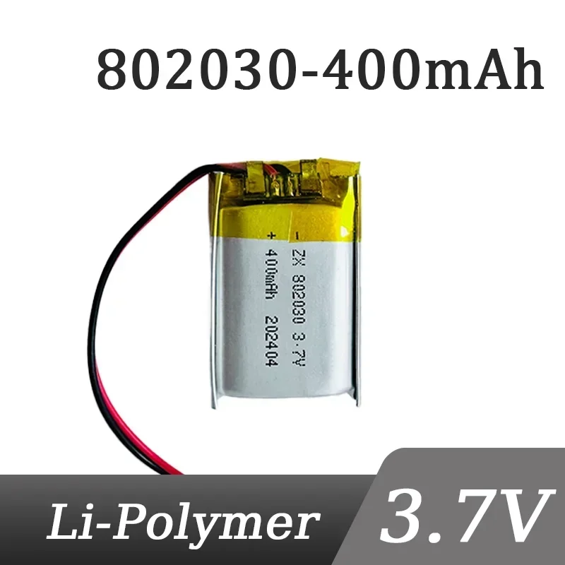 3.7V 400mAh Lithium Polymer 802030 Rechargeable Battery Li Ion Cell for MP3 MP4 MP5 GPS Bluetooth Speaker USB Fan Mouse Massager